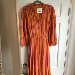 Oliphant cinched waist striped maxi dress